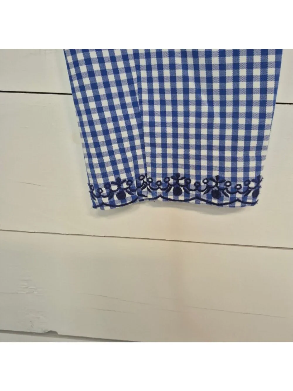 Talbots Womens Blue & White Gingham Check Ankle Pants With Embroidered Hem Size - Picture 2 of 8